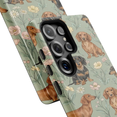 Dachshund Samsung Galaxy Case | Watercolor Floral Wiener Dog Pattern | Dual-Layer Tough Protection | Gift for Dog Mom
