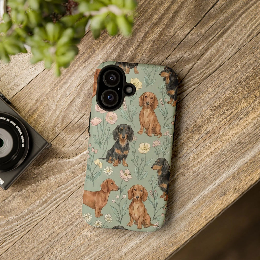 Dachshund Samsung Galaxy Case | Watercolor Floral Wiener Dog Pattern | Dual-Layer Tough Protection | Gift for Dog Mom