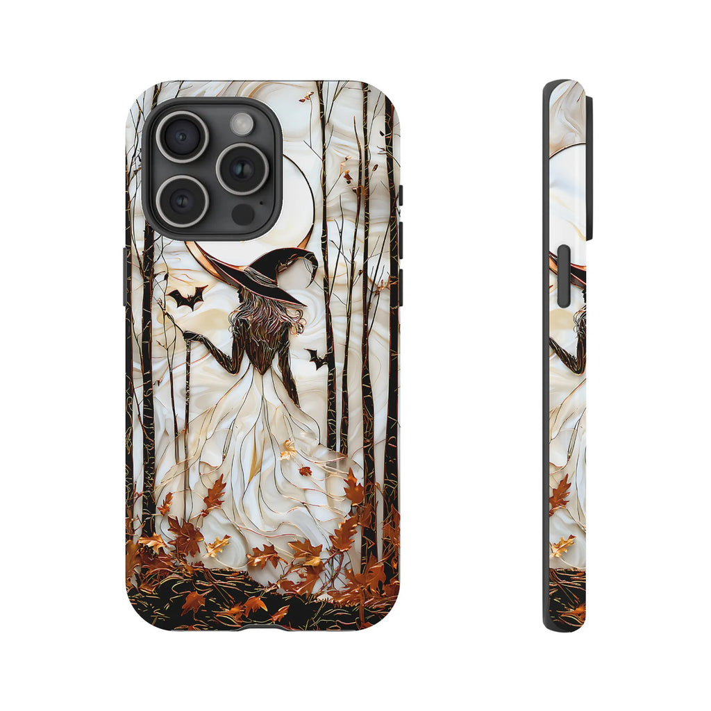 Witch Phone Case for iPhone | Autumn Forest Stained Glass Art | Premium Dual-Layer Protective Cover | Gothic Halloween Gift