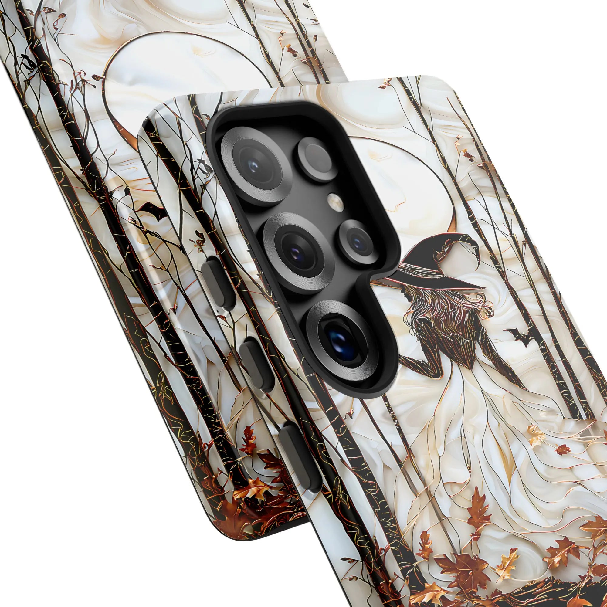 Witch Phone Case for iPhone | Autumn Forest Stained Glass Art | Premium Dual-Layer Protective Cover | Gothic Halloween Gift