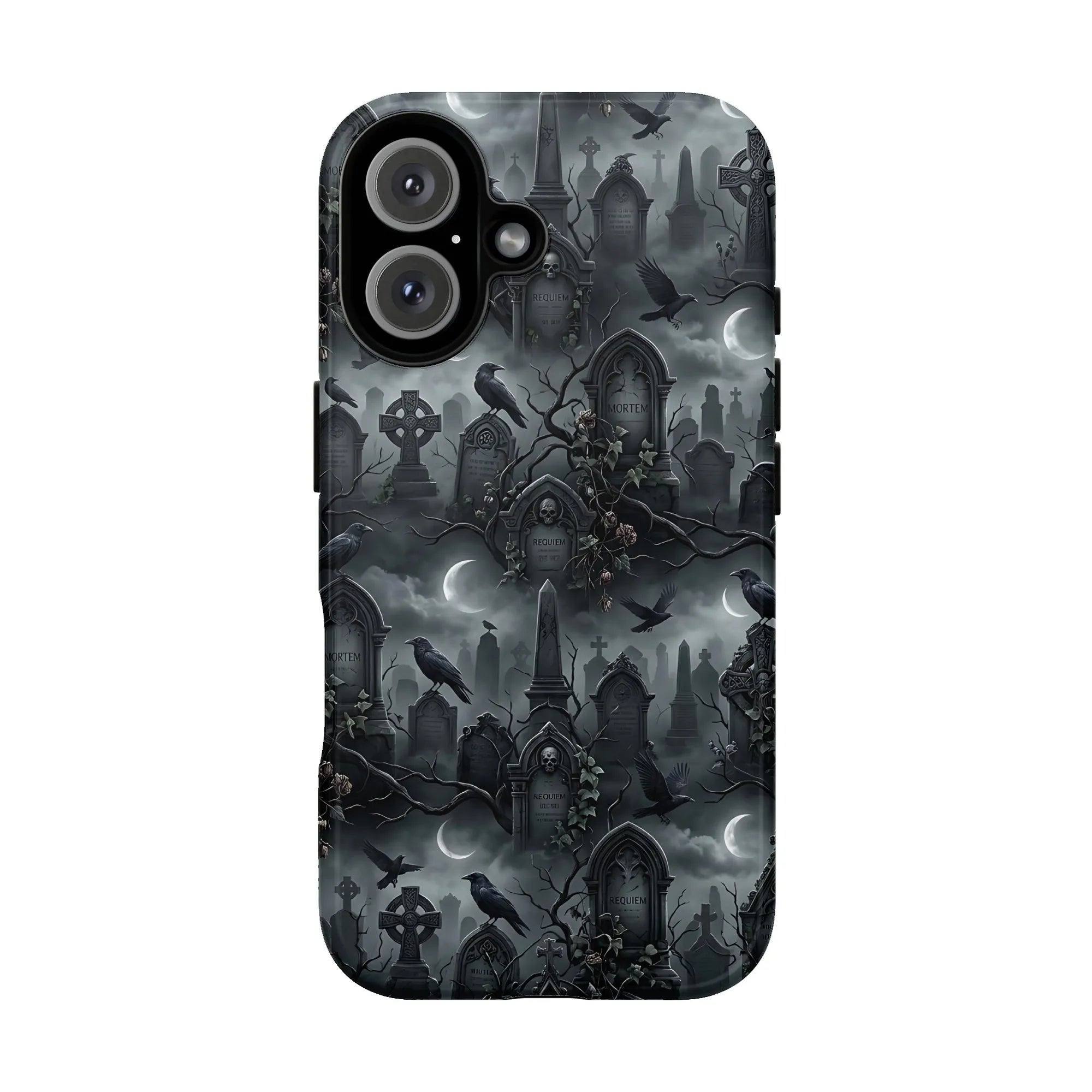 Gothic Graveyard iPhone Case | Dark Academia Raven & Cemetery Art | Dual-Layer Shockproof Cover | Premium Gift for Goth Fans