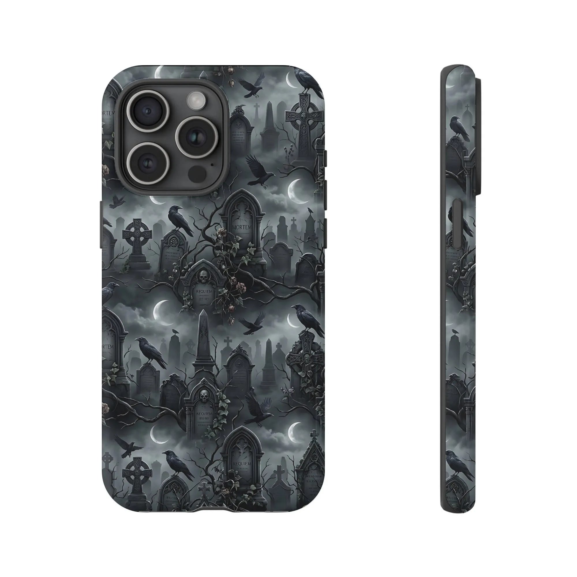 Gothic Graveyard iPhone Case | Dark Academia Raven & Cemetery Art | Dual-Layer Shockproof Cover | Premium Gift for Goth Fans