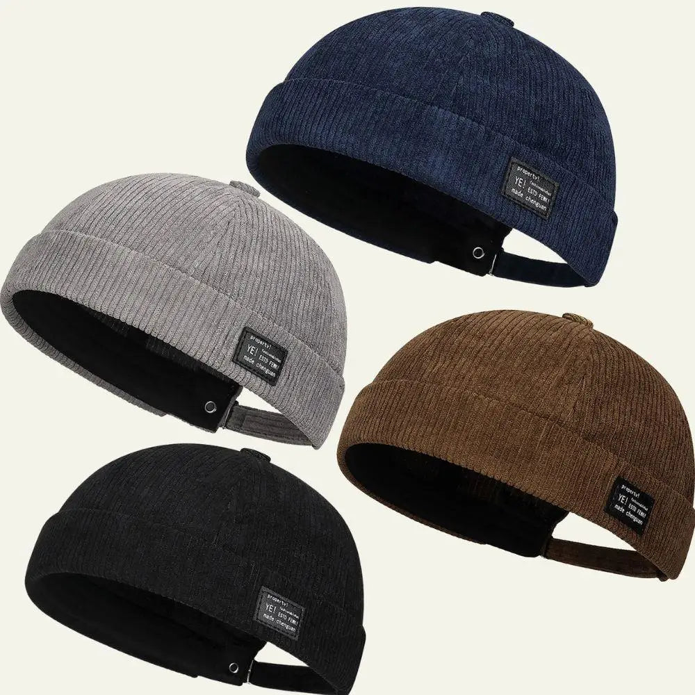 Unisex Beanies Retro Docker Cap Fashion Trendy Hip Hop Hat Corduroy Landlord Hat Adjustable Brimless Hat Casual Dome Melon Cap