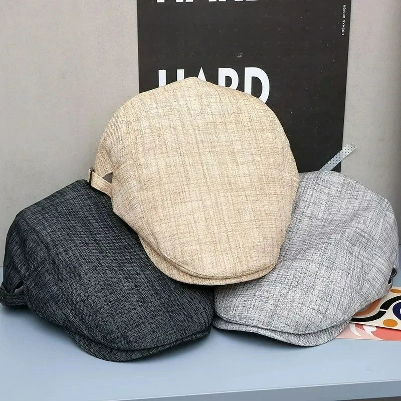 Vintage Linen Beret Caps for Men Women Autumn Fashion Retro Adjustable Hats Unisex Breathable Solid Color Artist Painter Hats