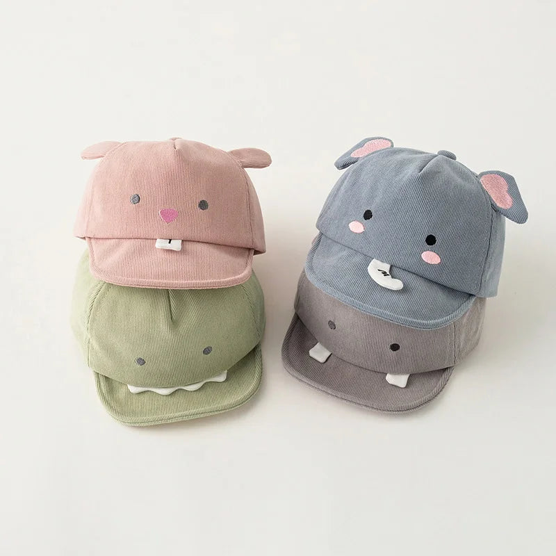 Cute animal baby baseball cap, cartoon dinosaur and rabbit baby duckbill cap, solid color cute soft brim children's sun hat