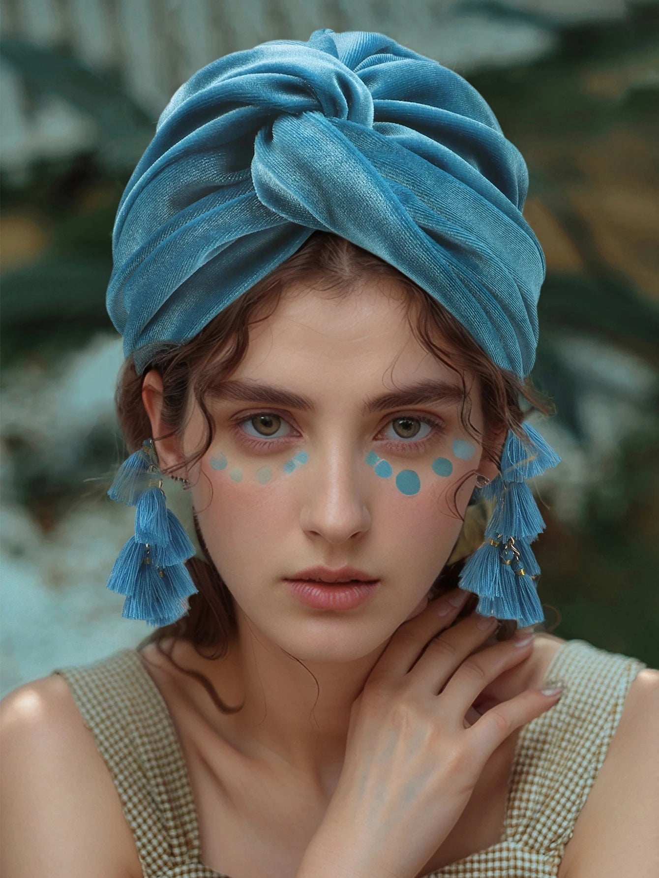 Spring new women's headscarf hat Retro fashion fringe hat Boho cross hat