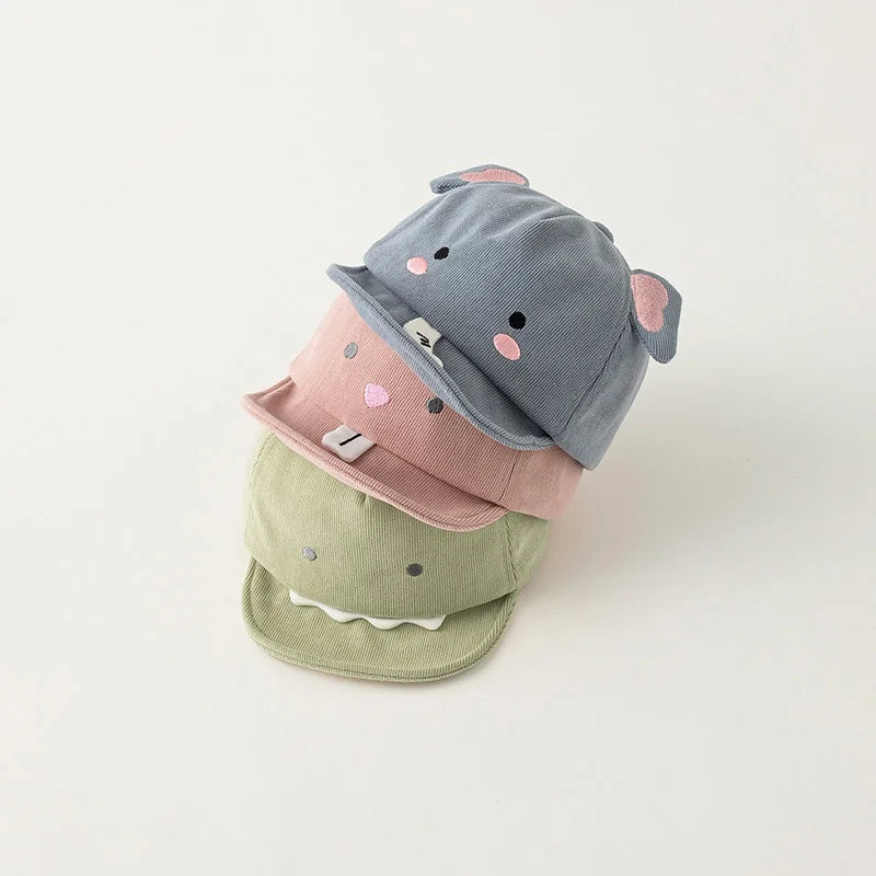 Cute animal baby baseball cap, cartoon dinosaur and rabbit baby duckbill cap, solid color cute soft brim children's sun hat