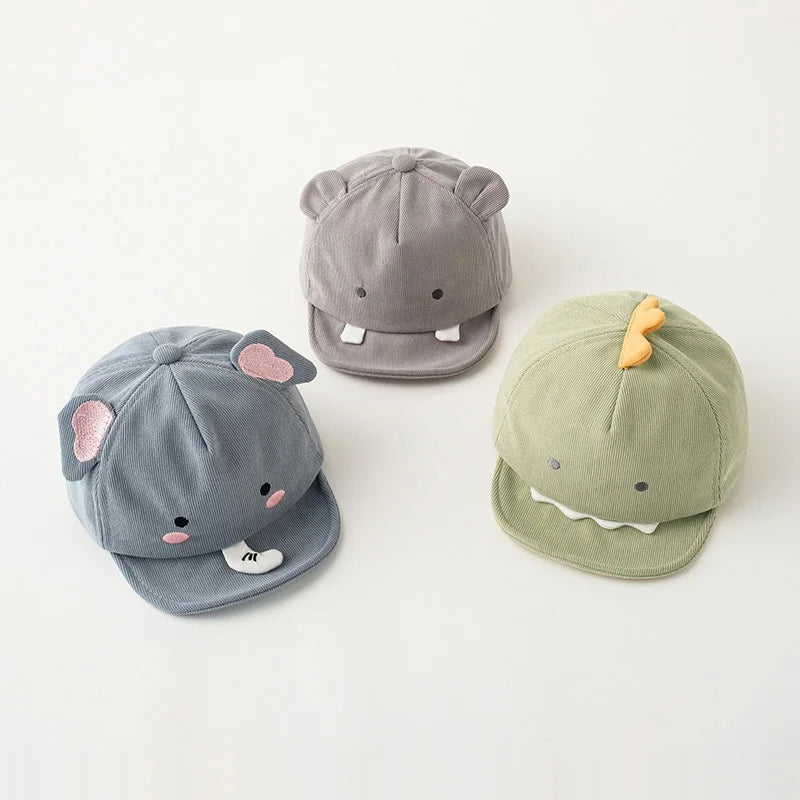 Cute animal baby baseball cap, cartoon dinosaur and rabbit baby duckbill cap, solid color cute soft brim children's sun hat