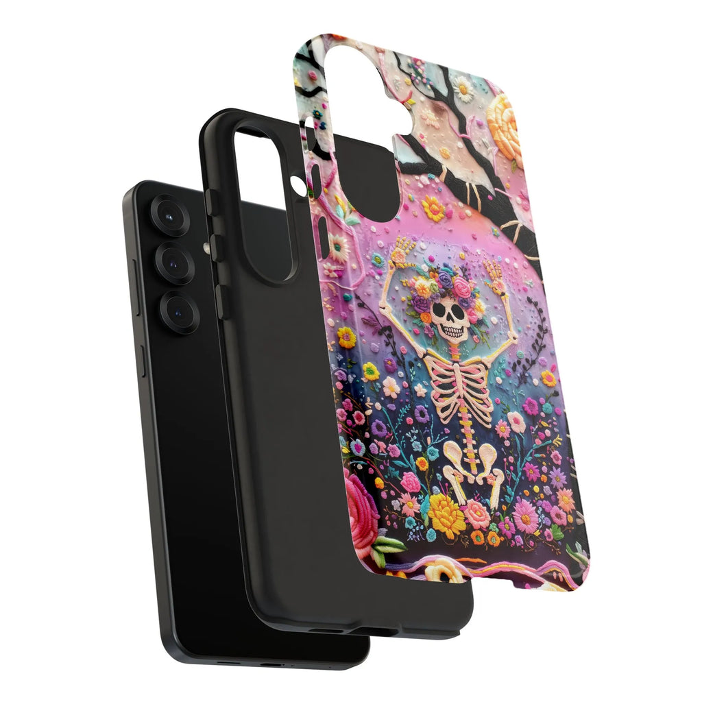 Floral Skull Samsung Case | Vibrant Botanical Skeleton Print | Dual-Layer Tough Protection | Unique Aesthetic Gift for Women