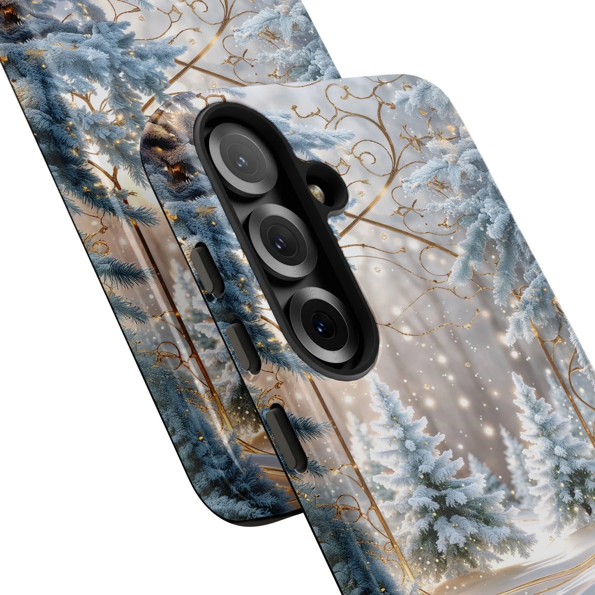 Winter Wonderland iPhone Case | Magical Snowy Forest with Gold Swirl | Dual-Layer Tough Cover | Premium Christmas & Holiday G