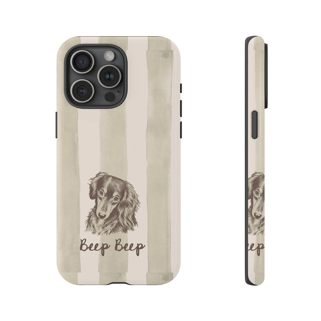 Dachshund iPhone Case | Vintage Wiener Dog Sketch 'Beep Beep' | Dual Layer Protective Cover | Premium Gift for Dachshund Mom
