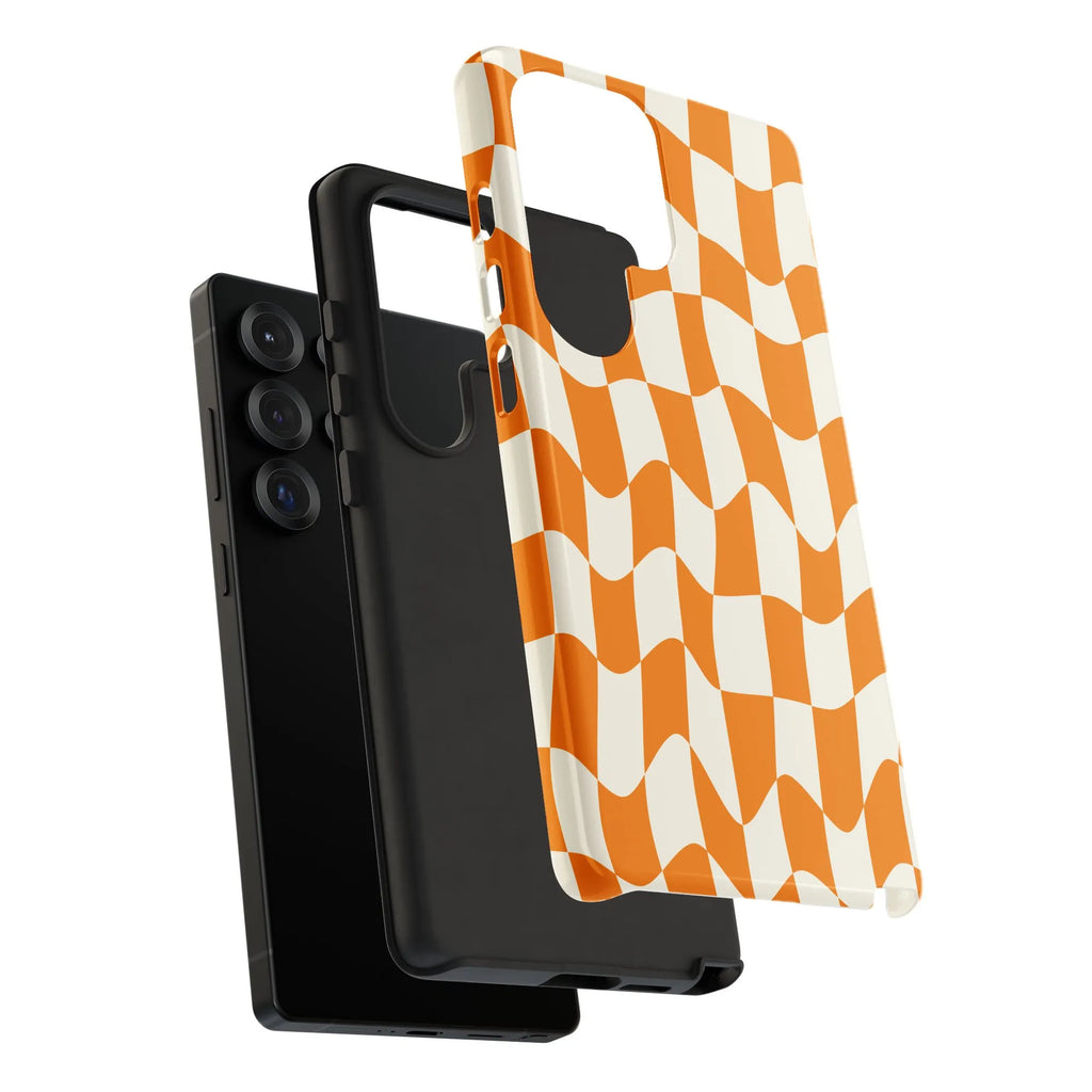 Wavy Checkerboard iPhone Case | Retro Orange & Cream Check Print | Premium Dual-Layer Protection | Aesthetic Y2K Gift for Her